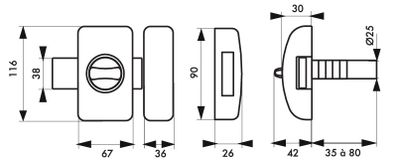Verrou de porte d'entrée universel ajustable à languette avec bouton et cylindre 45 mm doré 3 clés THIRARD