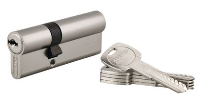 Cylindre de serrure double entrée 30 x 50 mm Trafic 6 haute sécurité nickelé 5 clés THIRARD