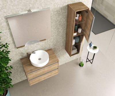 Plateau de salle de bains Thana avec renfort L80 x H1,6 x P46 cm panneau de particules chêne naturel