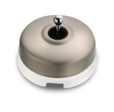 Interrupteur va-et-vient en saillie rétro porcelaine blanche et nickel satiné - Garby Dimbler FONTINI