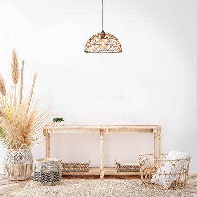 Suspension E27 100W Ø31 cm métal noir et tressage - Wokabi COREP