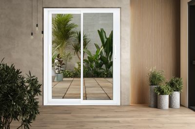 Baie vitrée coulissante pré-montée grise et blanche 2 vantaux 2 rails l.2400 x H.2000 mm CLOSY