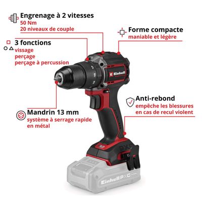 Perceuse à percussion sans fil TP-CD 18/50-C Li-i (Brushless, Solo) - EINHELL