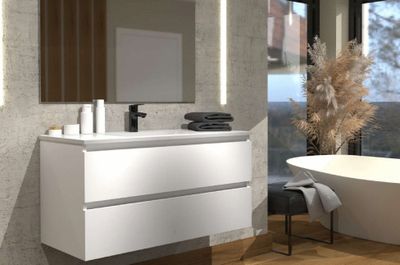 Meuble de salle de bains Evasion 2 tiroirs L100 x H83 x P46 cm panneaux de particules blanc - CONCILIO