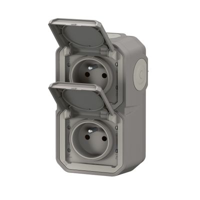 Double prise électrique étanche IP55 en saillie verticale 2 pôles + terre Gris - Plexo LEGRAND