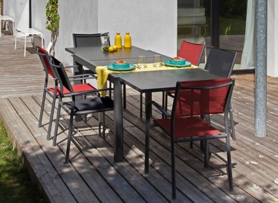 Fauteuil de jardin DUCA aluminium et textilène graphite rouge - PROLOISIRS