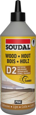Colle à bois prise rapide D2 biberon 250 g - SOUDAL