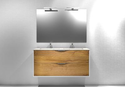 Meuble de salle de bains Frenchart 2 portes 120 x 56 x 47 cm panneau de particules blanc et chêne - CONCILIO