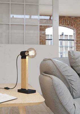 Lampe à poser E27 Bailrigg bois et noir 40W - EGLO