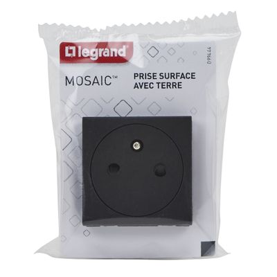 Prise 2 pôles + terre surface finition noire mat Mosaic LEGRAND