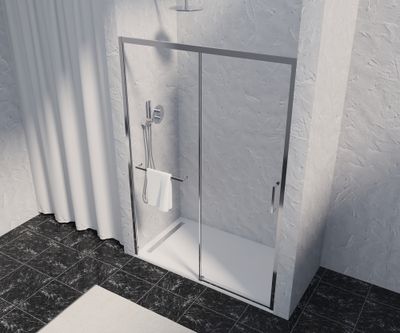 Porte de douche coulissante 140x200 cm profilé chrome verre transparent 8 mm Signature - OCEA