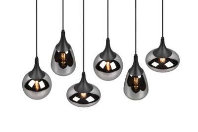 Suspension E14 Lumina noir et verre chromé 6x40W - TRIO