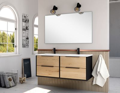 Meuble de salle de bains Duox 4 tiroirs L120 x H45 x P45 cm bois mélaminé noir et bois - EGORE