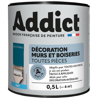 Peinture décoration Murs et Boiseries MAT 0,5 L bleu pétrole - ADDICT