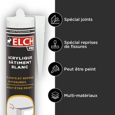 Mastic acrylique bâtiment blanc 300 ml ELCH PRO