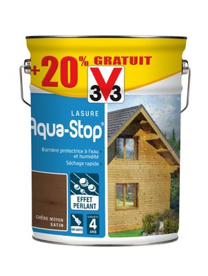 Lasure bois Aqua-Stop® protection intérieure et extérieure chêne moyen 5 l + 20 % V33
