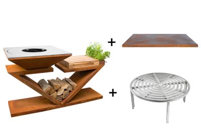 Brasero de cuisson G5 corten avec plaque plancha, grille et couvercle de protection ARTISS