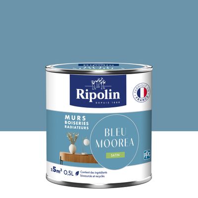 Peinture murs, boiseries et radiateurs bleu mooera satin 0,5 L - RIPOLIN