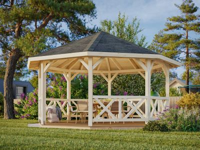 Kiosque de jardin en bois Betty - 18 m² intérieur - Couverture de toit en shingles - Livraison à domicile incluse - PALMAKO