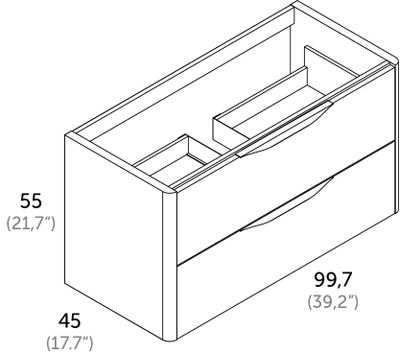 Meuble de salle de bains 2 tiroirs L100 x H60 x P45 cm mélaminé chêne naturel avec plan vasque céramique Mirabo