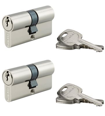 Cylindre de serrure double entrée 30 x 30 mm STD nickelé 6 clés par 2 - THIRARD