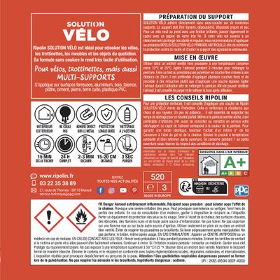 Bombe de peinture multi-supports solution vélo rouge turbo mat velouté 400 mL - RIPOLIN