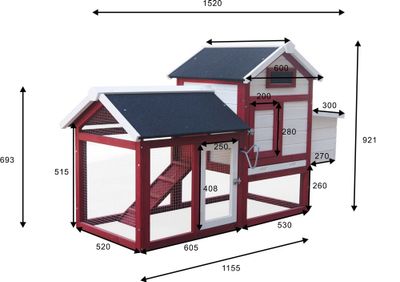 Poulailler standard bicorps couvert avec toit bitumé 2 pentes rouge et blanc 0,94 m² , Livraison à domicile incluse - HABRITA