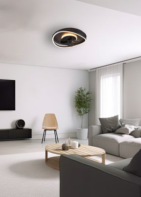 Ventilateur de plafond Design avec lumière LED + télécommande Noir Ø50cm - Sortland REALITY