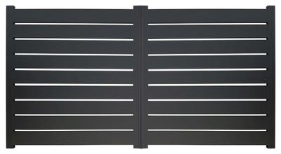 Portail battant Contemporain aluminium gris 3 x 1,7 m ajouré avec motorisation incluse