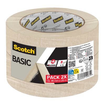 Ruban de masquage basic 36 mm x 25 m par 2 SCOTCH