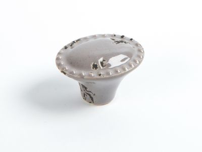 Bouton de meuble ovale gris  porcelaine 42 x 32 mm REI