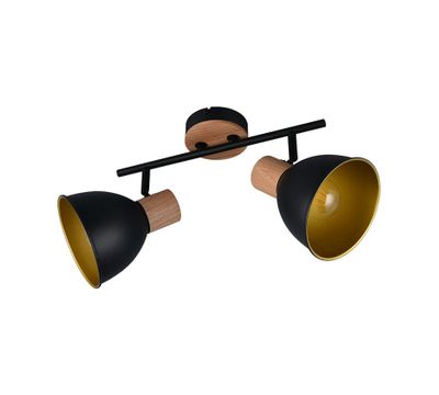 Réglette 2 spots E27 Delume noir et bois 2x40W - REALITY