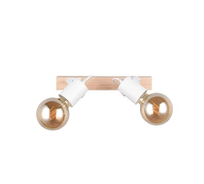 Réglette 2 spots E27 Lynar blanc et bois 2x10W - REALITY