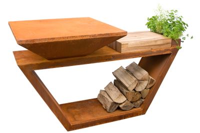 Brasero de cuisson G4 corten avec plaque plancha, grille et couvercle de protection ARTISS