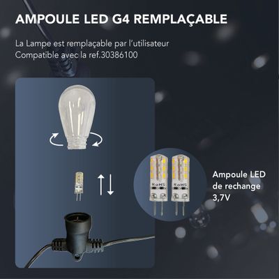 Guirlande lumineuse extérieur solaire LED remplaçable 8,4m Venusia noir IP44  10X3,8 W blanc chaud - TIBELEC