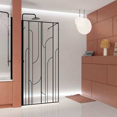 Paroi de douche à l'italienne 90x195 cm profilé noir verre sérigraphié 6 mm Art Deco - AURLANE
