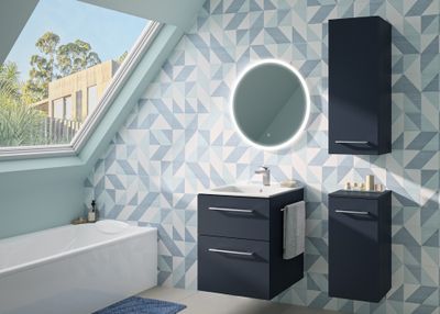 Meuble de salle de bains Selva 2 tiroirs L55 x H65 x P50 cm panneau de particules bleu mat - GEBERIT