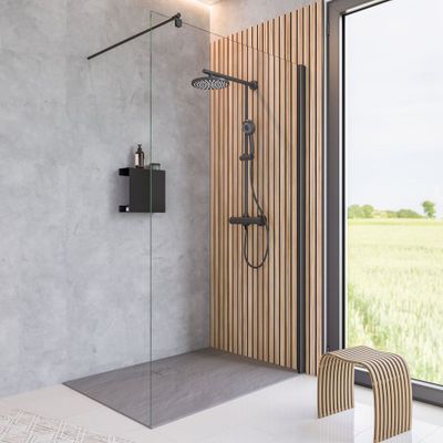 Paroi de douche à l'italienne 100x200 cm profilé noir verre transparent 6 mm New Style - SCHULTE