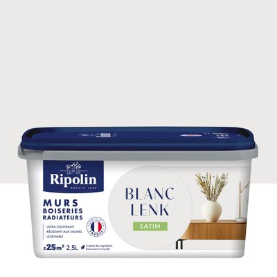 Peinture murs, boiseries et radiateurs blanc lenk satin 2,5 L - RIPOLIN