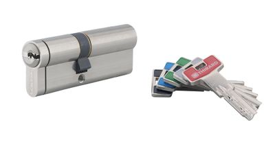Cylindre de serrure double entrée débrayable 35 x 45 mm Transit 2 très haute sécurité nickelé 5 clés THIRARD