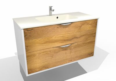 Meuble de salle de bains Frenchart 2 portes 100 x 56 x 47 cm panneau de particules blanc et chêne - CONCILIO