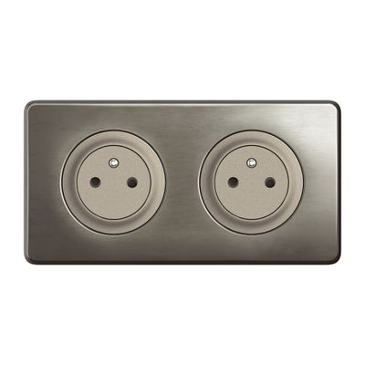Prise électrique double affleurante avec terre + plaque + boîte saillie Titane - Céliane LEGRAND