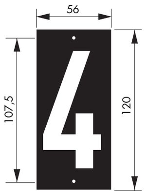 Plaque chiffre 4 à visser 56 x 130 mm  fond noir THIRARD
