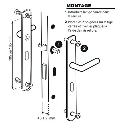 Poignées de porte sur plaques sans trou Henri L noir LINEA BERTOMANI