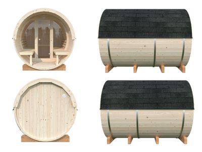 Sauna extérieur rond en bois Palmako Anita 4 places avec poêle et façade vitrée - 10,4 m² - PALMAKO