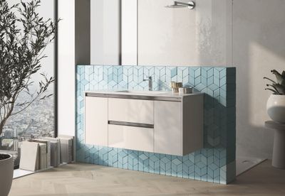 Caisson de salle de bains Thana 2 tiroirs 2 portes L120 x H55 x P45 cm panneau de particules blanc