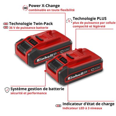 Ensemble 3 outils Brushless 18 V avec tour de rangement E-CASE : perceuse à percussion + perforateur + meuleuse d'angle (3 x 4,0 Ah) - EINHELL