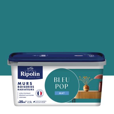 Peinture murs, boiseries et radiateurs bleu pop mat 2,5 L - RIPOLIN