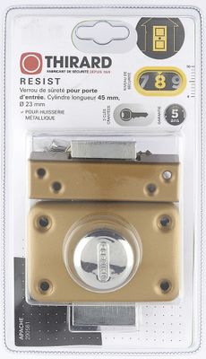 Verrou de porte d'entrée Apache à bouton et cylindre 45 mm doré 3 clés THIRARD