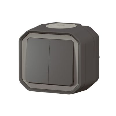 Double interrupteur va-et-vient ou poussoir étanche IP55 en saillie Anthracite - Plexo LEGRAND